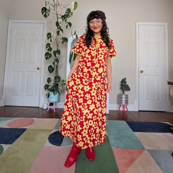 American Vintage Dresses & Skirts - SOLD - Vintage 70s yellow & red floral maxi dress